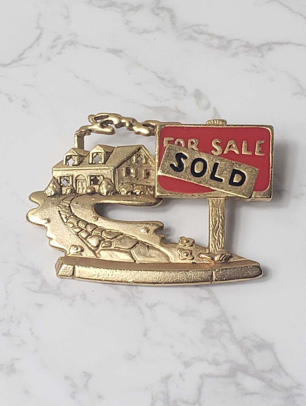 Vintage AJC Realtor Goldtone Brooch Pin Novelty Jewelry